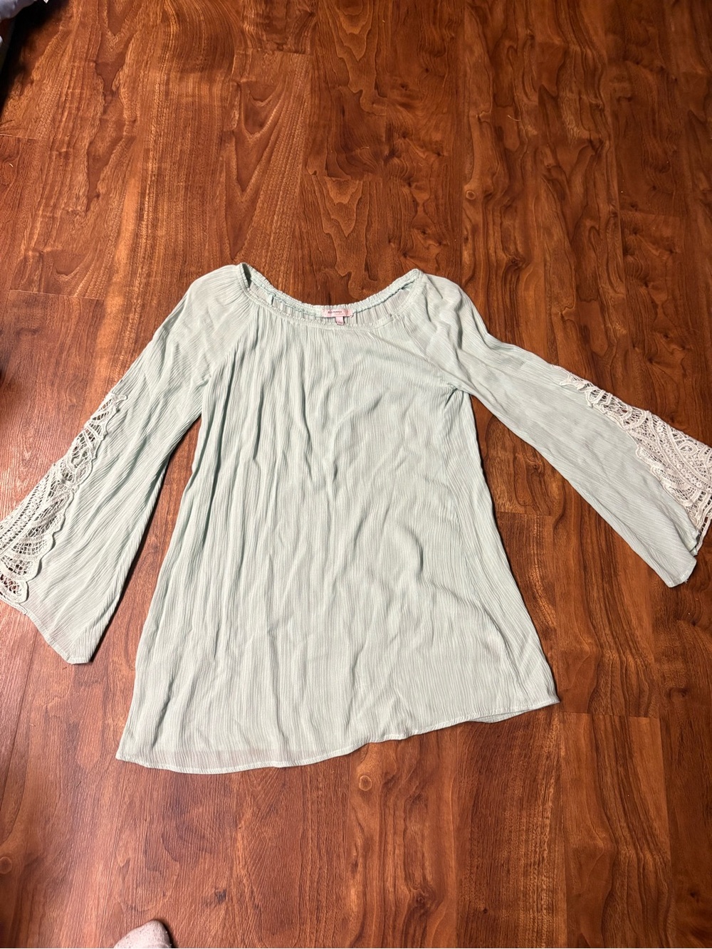 Blu Pepper Light Mint Lace-Sleeve Mini Dress